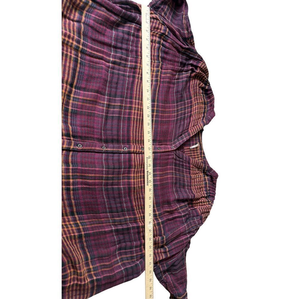 Free People Come On Over Button Down Plaid Top size L Lagenlook Boho Relaxed - Picture 5 of 12